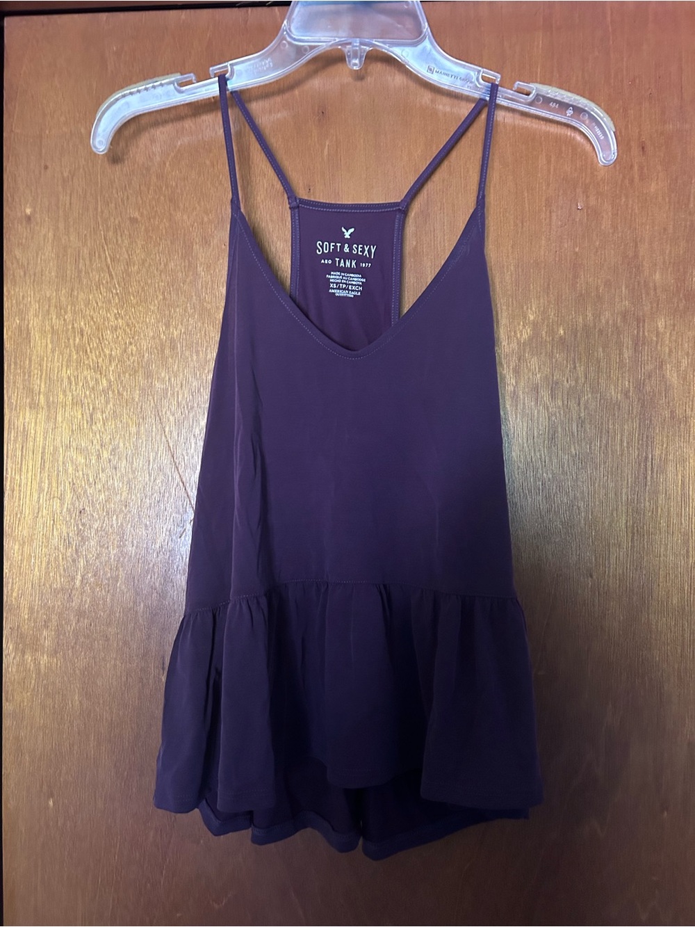 American Eagle Outfitters Plum Ruffle Hem Spaghetti Strap Tank